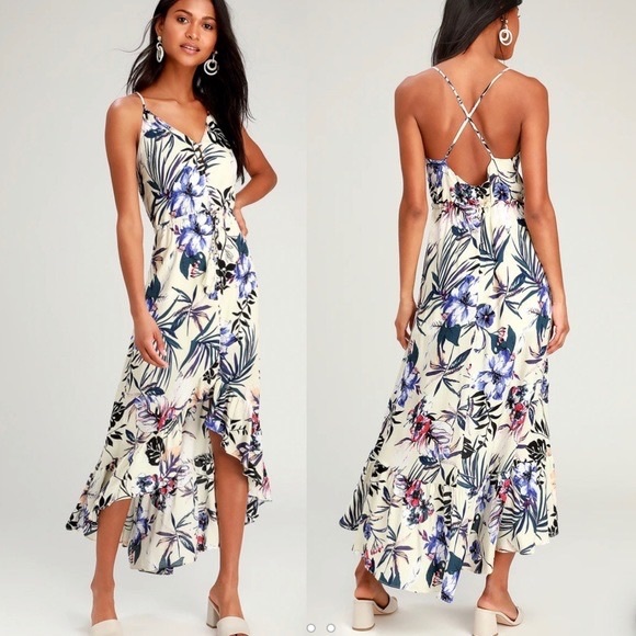 NWT Lulus Pura Vida Tropical Print High Low Maxi Dress - Picture 4 of 4